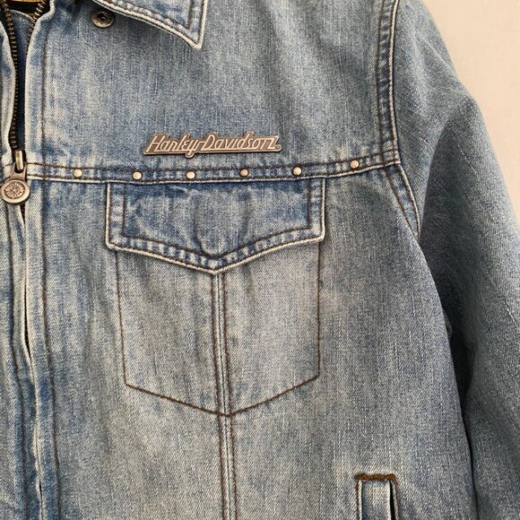 Harley Davidson jean jacket with leather back size Large - Picture 2 of 6